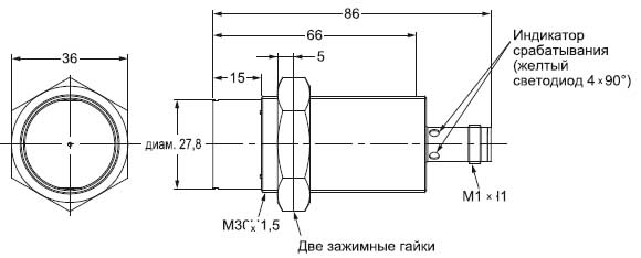Датчик Omron Е2В — M30, длинный корпус, разъем, без экранирования