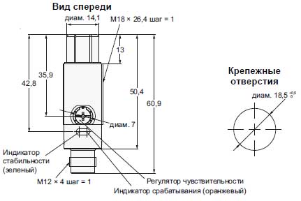 Серия E3RB. Модели с разъемом M12. Габаритные размеры